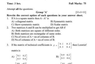 Class 12 Business Mathematics New Course 2081 Question Paper